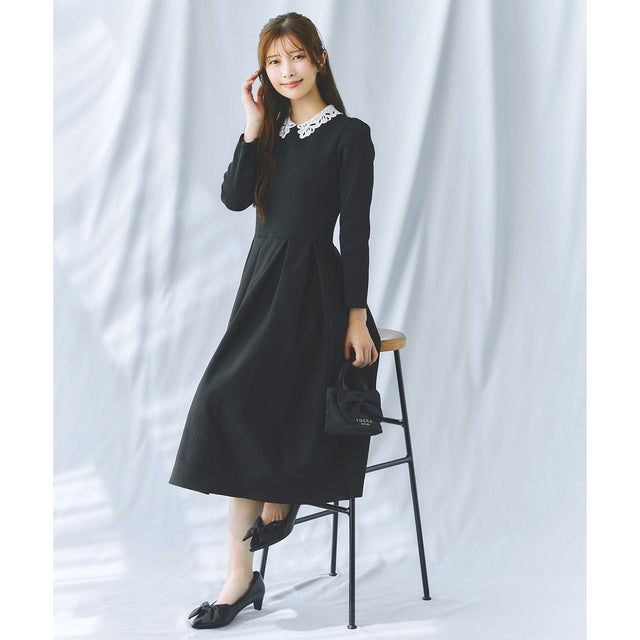 【洗える】MY LADY KNIT DRESS ニットドレス （ブラック系）