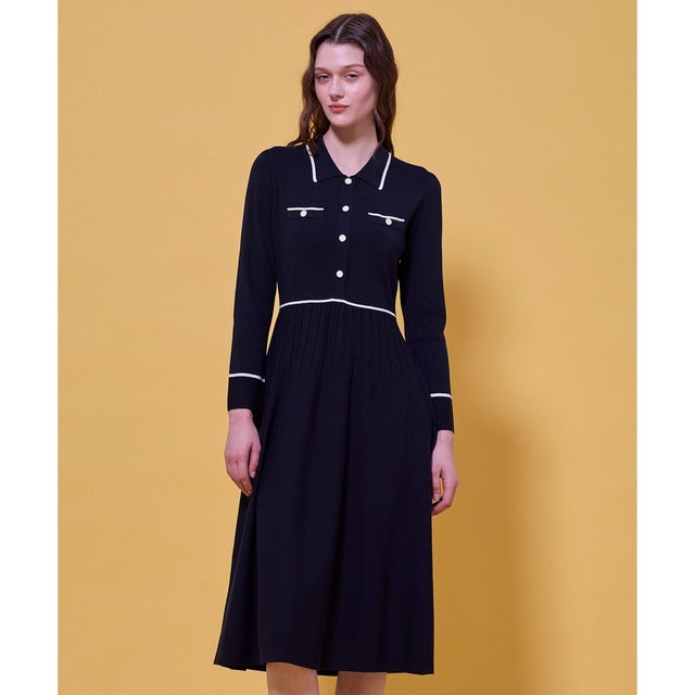 BI-COLOR KNIT DRESS ニットドレス （ネイビー系）