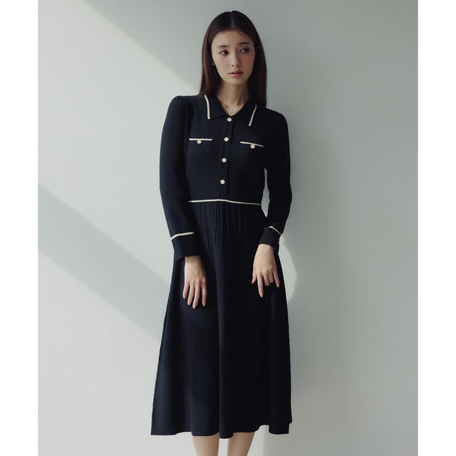 BI-COLOR KNIT DRESS ニットドレス （ブラック系）