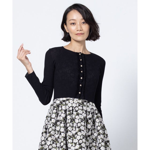 TUCK FRILL KNIT カーディガン （ブラック系）