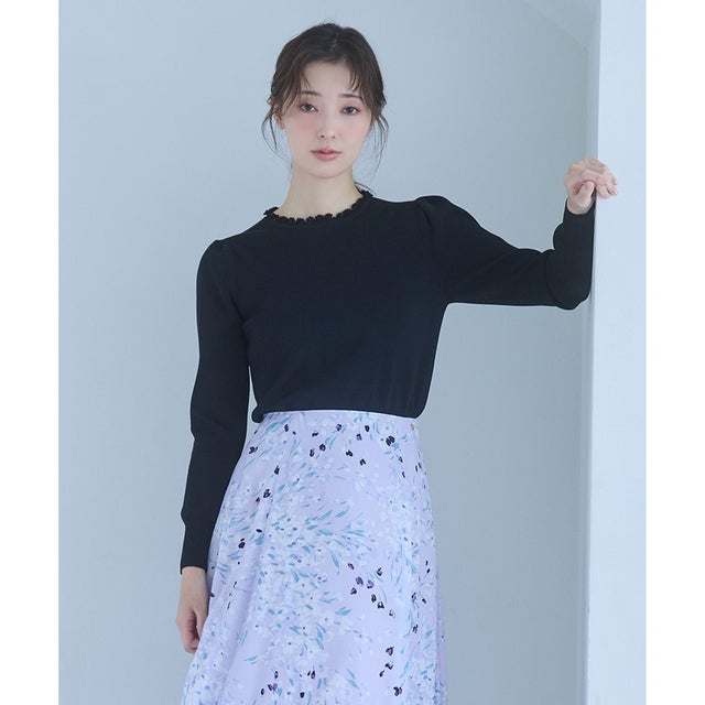 CHIFFON LACE KNIT ニットトップス （ブラック系）