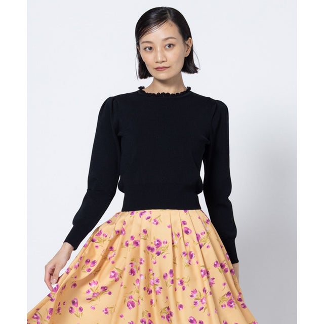 CHIFFON LACE KNIT ニットトップス （ブラック系）
