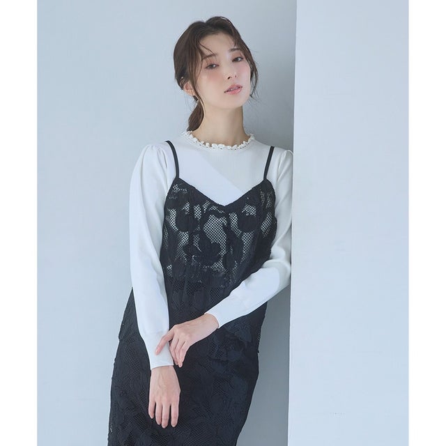 CHIFFON LACE KNIT ニットトップス （アイボリー系）