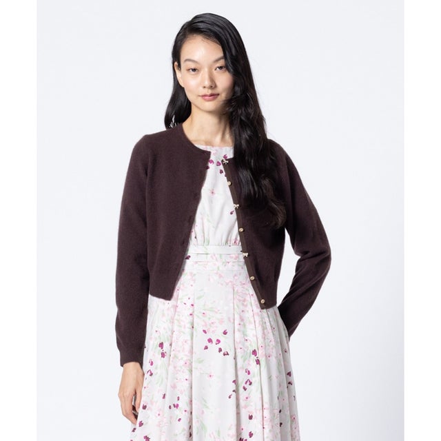【高垣麗子さん着用】RIBBON BIJOUX CASHMERE カシミヤ カーディガン （ブラウン系）