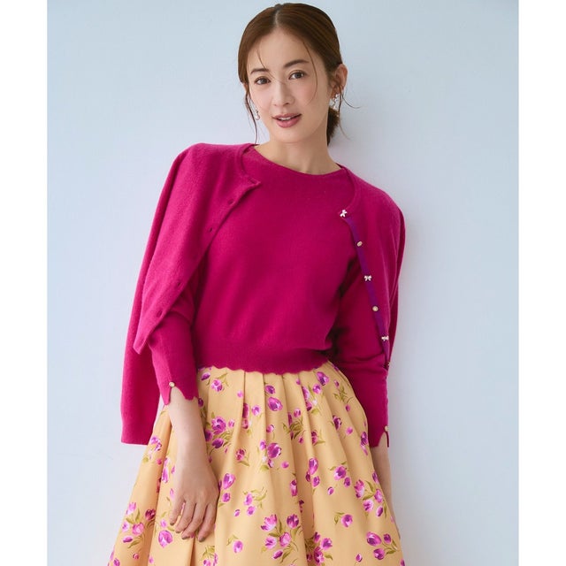 【高垣麗子さん着用】RIBBON BIJOUX CASHMERE カシミヤ カーディガン （ワイン系）
