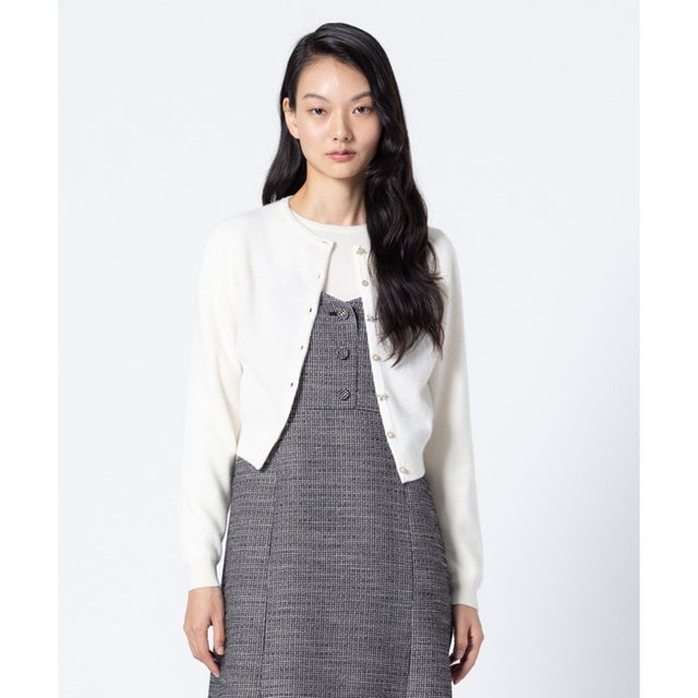 【高垣麗子さん着用】RIBBON BIJOUX CASHMERE カシミヤ カーディガン （アイボリー系）