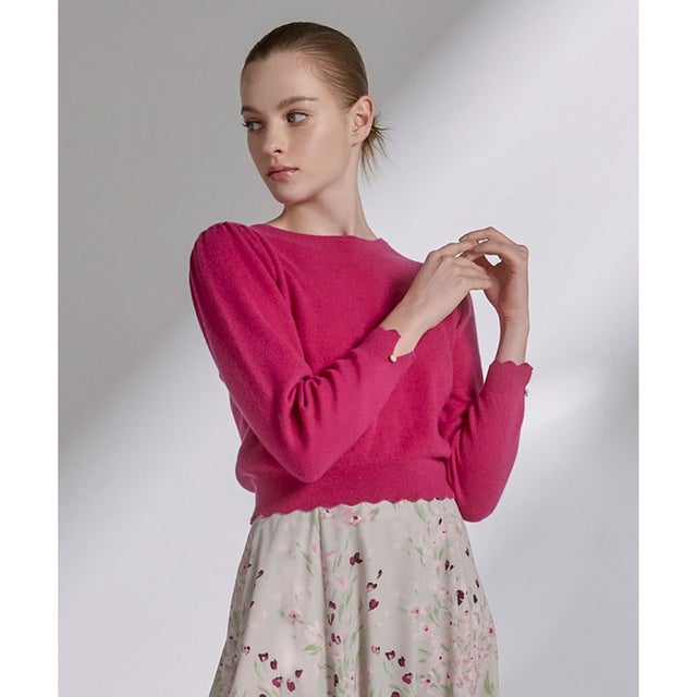 【高垣麗子さん着用】RIBBON BIJOUX CASHMERE カシミヤ プルオーバー （ワイン系）