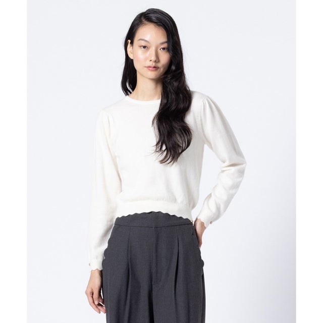 【高垣麗子さん着用】RIBBON BIJOUX CASHMERE カシミヤ プルオーバー （アイボリー系）