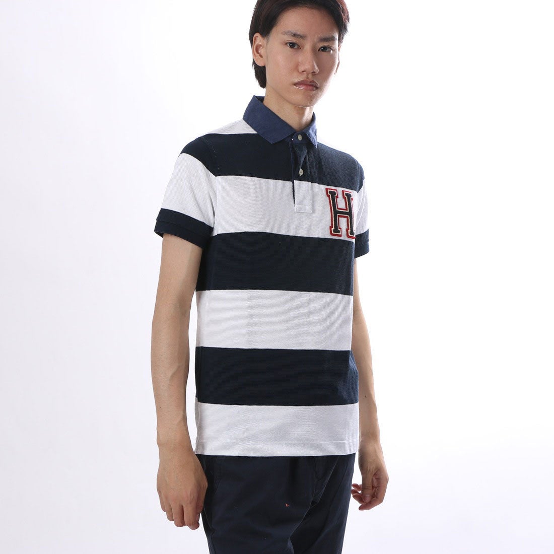 トミー ヒルフィガー TOMMY HILFIGER ストライプポロシャツ （レッド 
