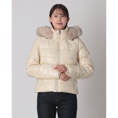 トミー ヒルフィガー TOMMY HILFIGER フェイクファー付きフーデッドグロスダウンジャケット （ライトベージュ）｜詳細画像