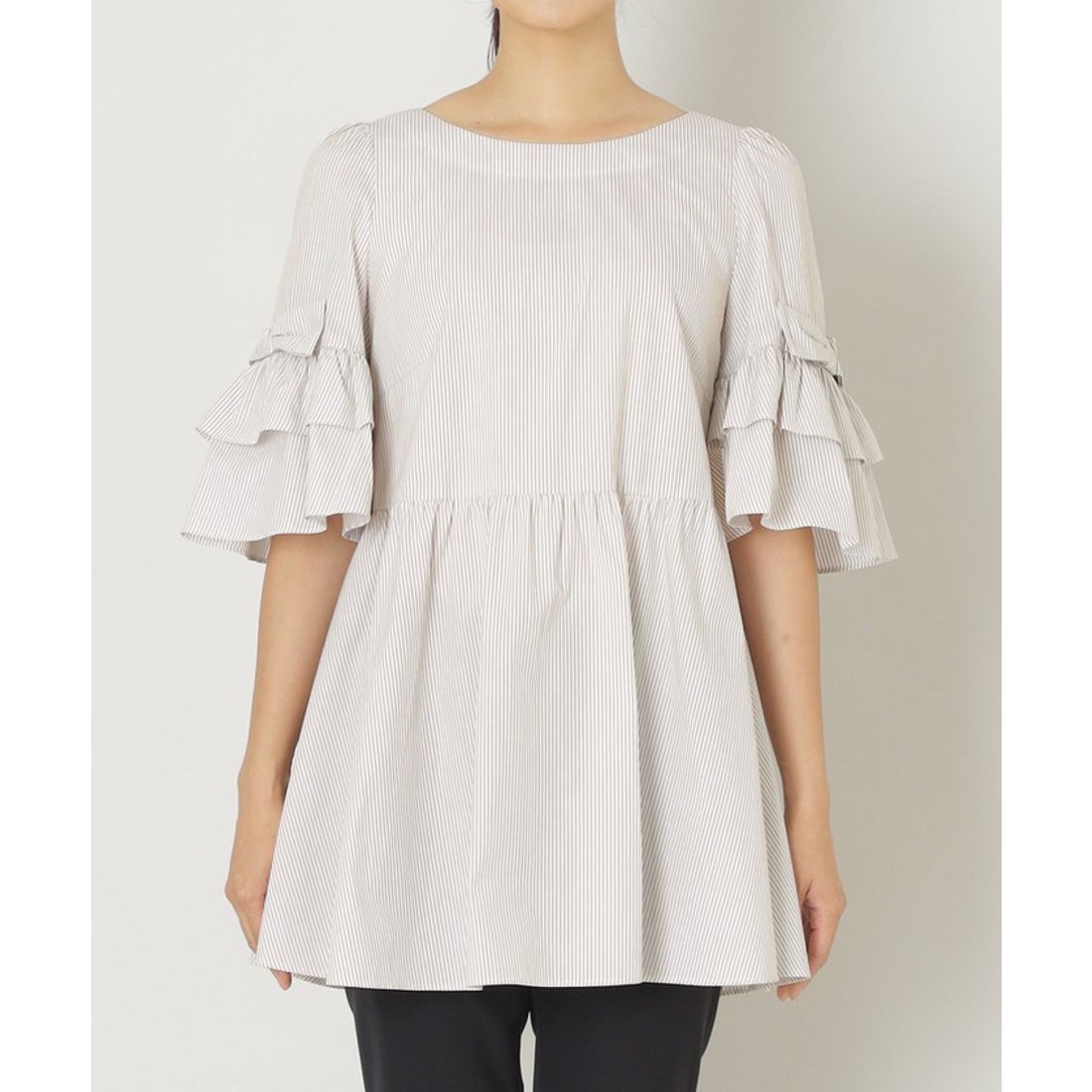 TO BE CHIC コットンストライプ チュニックブラウス46ベージュ トゥー ビー シック TO BE CHIC 【L】コットンストライプ チュニック