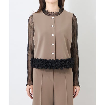 トゥー ビー シック TO BE CHIC 【L】マットダンボール フリルヘムショートジレ （ベージュ）｜詳細画像
