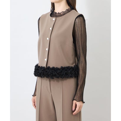 トゥー ビー シック TO BE CHIC 【L】マットダンボール フリルヘムショートジレ （ベージュ）｜詳細画像