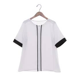 トーナル TONAL フロントホックバイカラー半袖ブラウス （グレー
