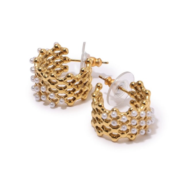 Kenneth Jay Lane gold pearl dots hoop ピアス （92 ゴールド系）