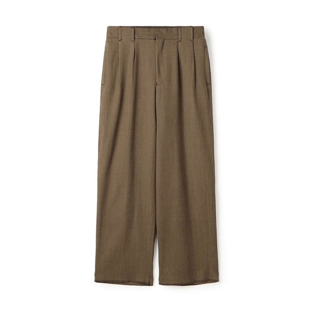 ウールピケストレッチ 2タックワイドパンツ セットアップ対応 （46 ブラウン）