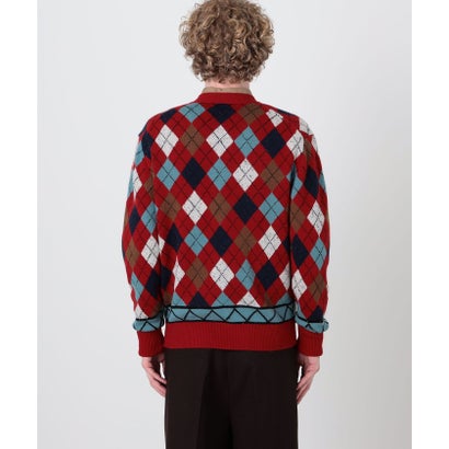 トゥモローランド メンズ TOMORROWLAND MEN カシミヤ7G ジャカード アーガイル Vネックカーディガン （38 レッド系）｜詳細画像