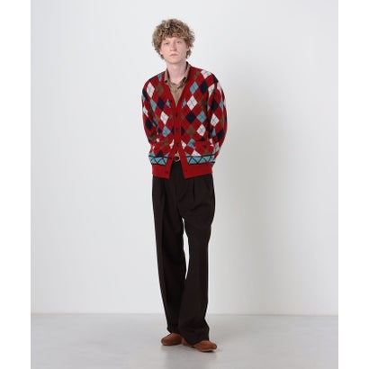 トゥモローランド メンズ TOMORROWLAND MEN カシミヤ7G ジャカード アーガイル Vネックカーディガン （14 グレー系）｜詳細画像
