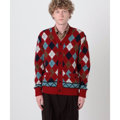 トゥモローランド メンズ TOMORROWLAND MEN カシミヤ7G ジャカード アーガイル Vネックカーディガン （14 グレー系）｜詳細画像