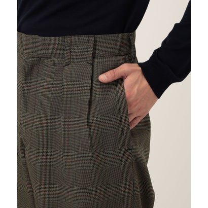 ウールオックス グレンチェック  2タックワイドパンツ セットアップ対応 （56 カーキ系）｜詳細画像