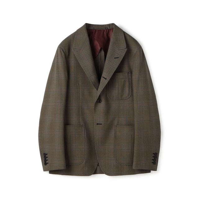 ウールオックスフォードグレンチェック シングルブレステッド 3Bジャケット セットアップ対応 （56 カーキ系）