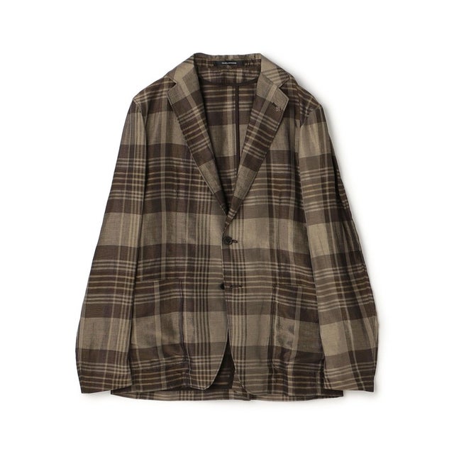 TAGLIATORE G LIGHT12K レーヨンリネン チェック シングルブレステッド2Bジャケット （46 ブラウン系）