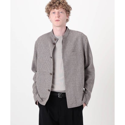 CARUSO OVERSHIRT リネンウールシルク グレンチェック スタンドカラー シャツブルゾン （16 グレー系）｜詳細画像