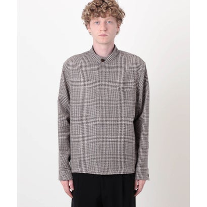 CARUSO OVERSHIRT リネンウールシルク グレンチェック スタンドカラー シャツブルゾン （16 グレー系）｜詳細画像