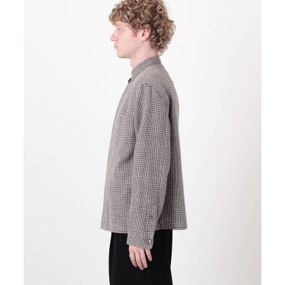 CARUSO OVERSHIRT リネンウールシルク グレンチェック スタンドカラー シャツブルゾン （16 グレー系）｜詳細画像