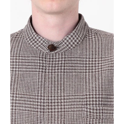 CARUSO OVERSHIRT リネンウールシルク グレンチェック スタンドカラー シャツブルゾン （16 グレー系）｜詳細画像