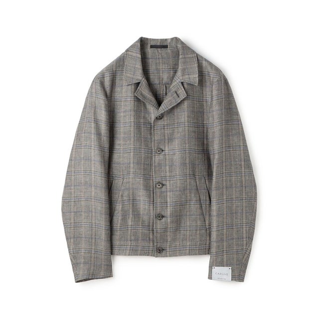 CARUSO リネンウールチェック ショートブルゾン （18 グレー系）