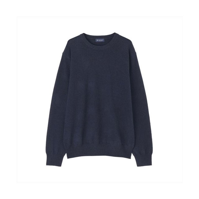 ニット クルーネック プルオーバー カシミア100% メンズ （ネイビー）