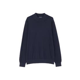 ニット ハイゲージ モックネック セーター カシミア混 メンズ （ネイビー）