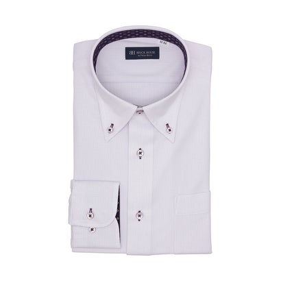 トーキョーシャツ TOKYO SHIRTS ボタンダウン 長袖 形態安定 ワイシャツ ニットシャツ ストレッチ 大きいサイズ （パープル）｜詳細画像