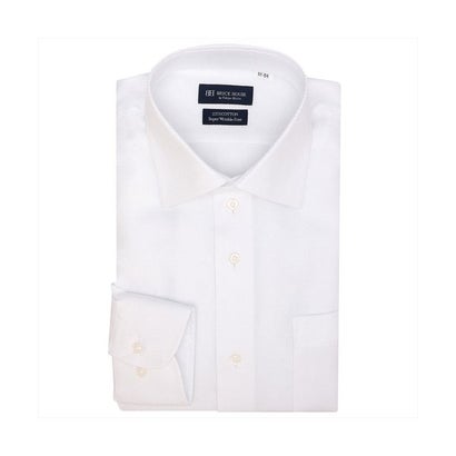 【超形態安定】 ワイド 長袖 形態安定 綿100% ワイシャツ （ホワイト）｜詳細画像