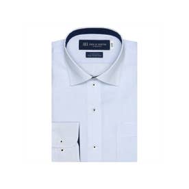 【超形態安定】 ワイドカラー 綿100% 長袖 ワイシャツ （ブルー）
