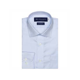 【超形態安定】 プレミアム 形態安定 ワイドカラー 綿100% 長袖 ワイシャツ （サックス）