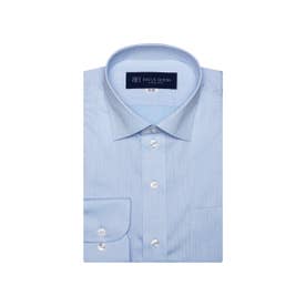 形態安定 ワイドカラー 長袖 ワイシャツ （ブルー）