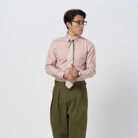 形態安定 スナップダウンカラー 綿100% 長袖 ワイシャツ （ピンク）
