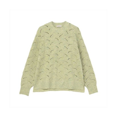 トーキョーシャツ TOKYO SHIRTS ニット 片畔波柄 クルーネック プルオーバー 長袖 レディース （グリーン）｜詳細画像
