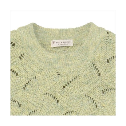 トーキョーシャツ TOKYO SHIRTS ニット 片畔波柄 クルーネック プルオーバー 長袖 レディース （グリーン）｜詳細画像