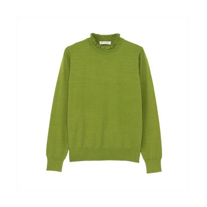 トーキョーシャツ TOKYO SHIRTS ニット もちもち フリルネック プルオーバー 長袖 レディース （グリーン）｜詳細画像