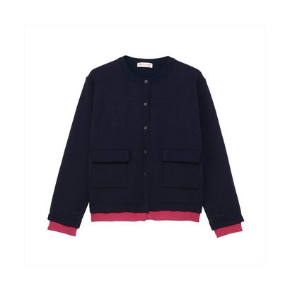 トーキョーシャツ TOKYO SHIRTS ニット もちもち フェイクレイヤード カーディガン レディース （ネイビー×ピンク）｜詳細画像
