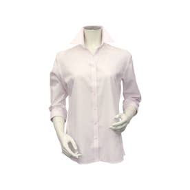 形態安定 スキッパー衿 七分袖 レディースシャツ （ピンク）