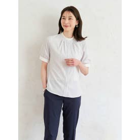 【デザイン】 COFREX 配色衿ギャザー 五分袖 レディースシャツ （グレー）