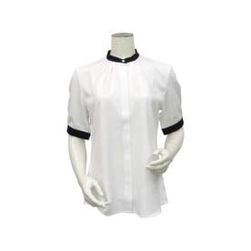 【デザイン】 COFREX 配色衿ギャザー 五分袖 レディースシャツ （ホワイト）
