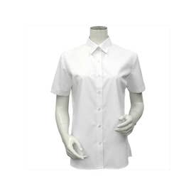 【透け防止】 形態安定 レギュラー衿 半袖 白無地・ブロード レディースシャツ （ホワイト）