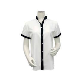 【デザイン】 COFREX 配色スキッパー衿 半袖 レディースシャツ （ホワイト）