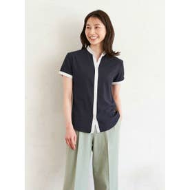 【デザイン】 COFREX 配色スキッパー衿 半袖 レディースシャツ （ブルー）