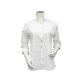 【透け防止】 形態安定 スキッパー 七分袖 レディースシャツ （ホワイト）